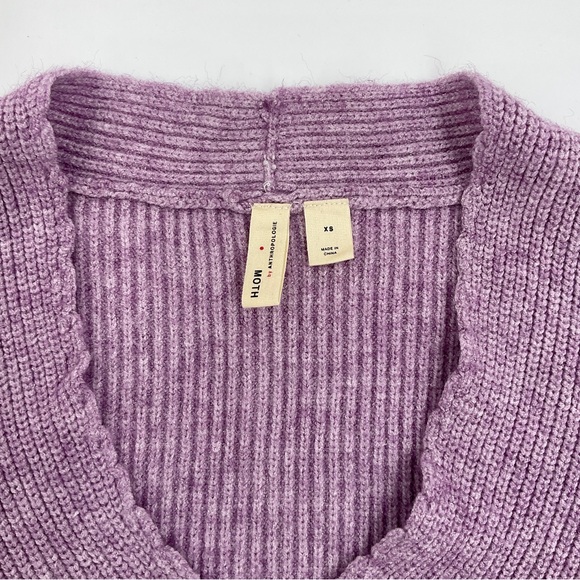 Anthropologie MOTH NWOT Freeport Tie Front Sweater Lavender Purple V Neck XS - Picture 8 of 16